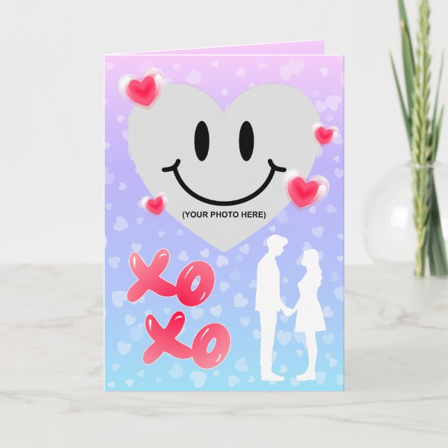 Valentine Glass Heart Balloon Bubblegum Couple Karte (Vorderseite)