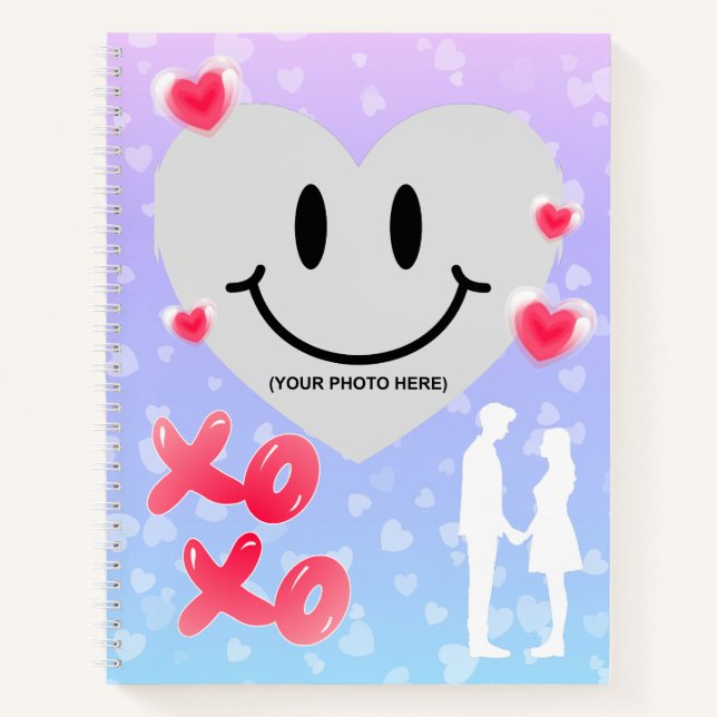 Valentine Glass Heart Balloon Bubblegum Couple Notizbuch (Vorderseite)