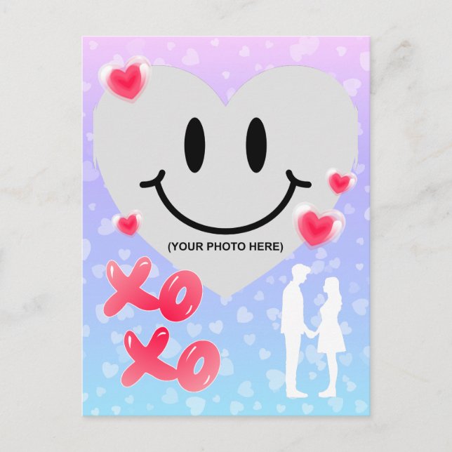 Valentine Glass Heart Balloon Bubblegum Couple Postkarte (Vorderseite)
