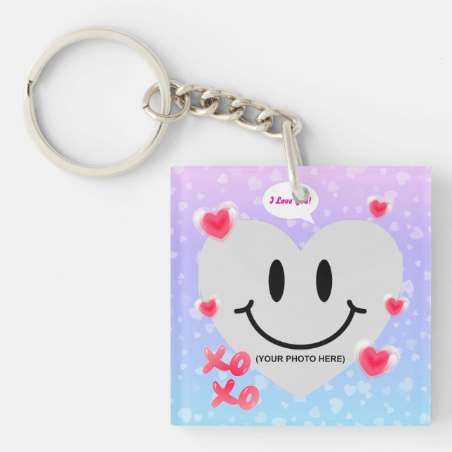 Valentine Glass Heart Balloon Bubblegum Couple Schlüsselanhänger (Vorderseite)