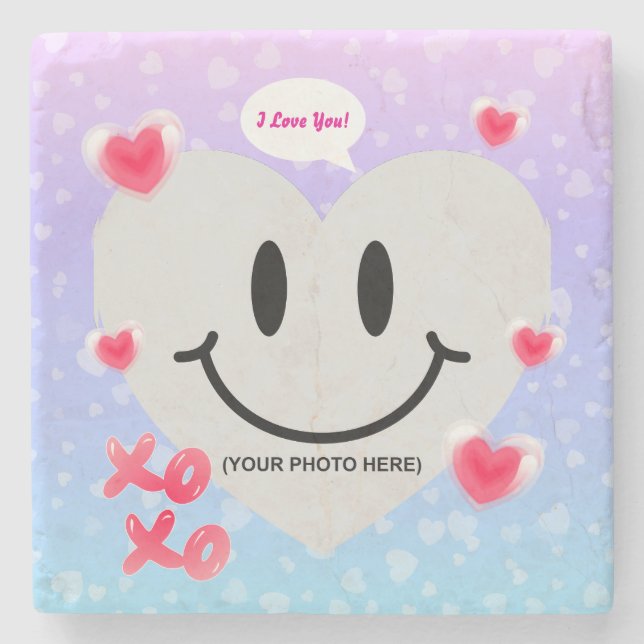 Valentine Glass Heart Balloon Bubblegum Couple Steinuntersetzer (Vorderseite)