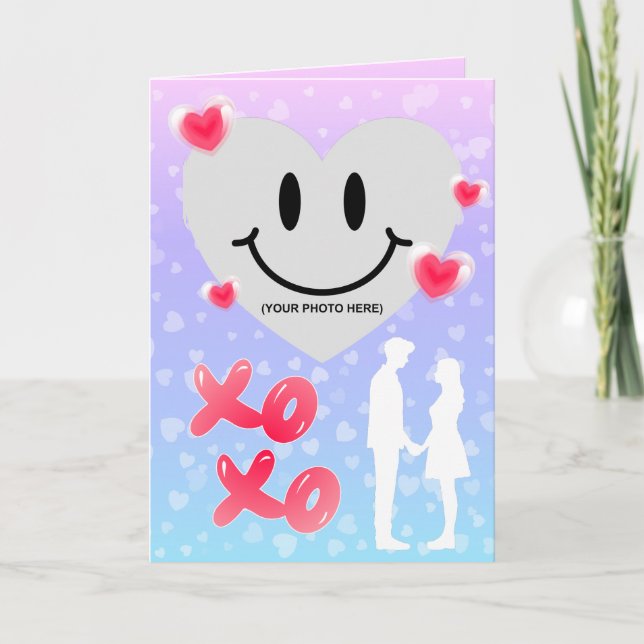 Valentine Glass Heart Balloon Bubblegum Foto Karte (Vorderseite)