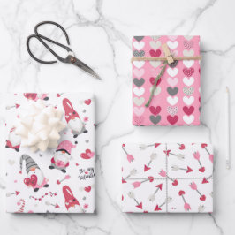 Valentine Gnome Heart Wrapping Paper Set 3 Geschenkpapier Set
