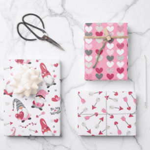 Valentine Gnome Heart Wrapping Paper Set 3 Geschenkpapier Set