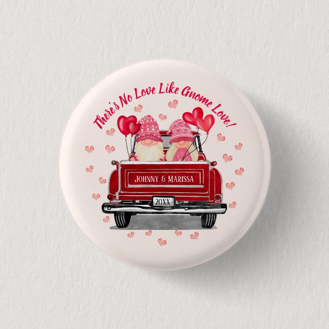 Valentine Gnome Liebe Rosa Herzensnamen Untersetze Button (Vorderseite)