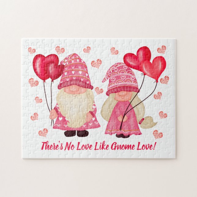 Valentine Gnome Liebe Zitat Rosa rote Herzen Coupl Puzzle (Horizontal)