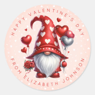 Valentine Gnome Personalisiert Name Round Stickers