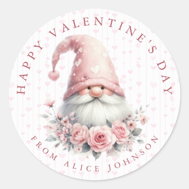 Valentine Gnome Personalisiert Name Round Stickers (Vorderseite)