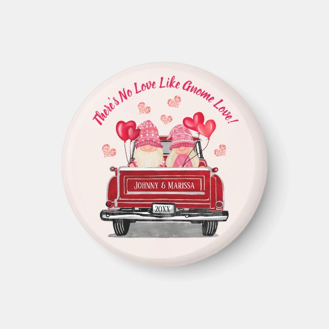 Valentine Gnome Vintag Red Truck Herz Magnet (Vorne)