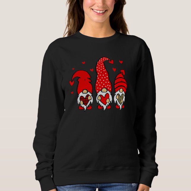 Valentine Gnomes Holding Heart Leopard Happy Valen Sweatshirt (Vorderseite)