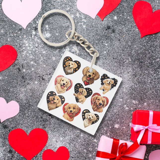 Valentine Golden Retriever Dog Schlüsselanhänger (Romantic Valentine Golden Retriever Dog Keychain)