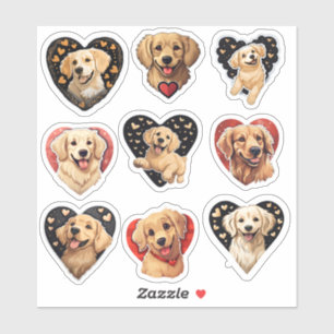 Valentine Golden Retriever Hund Set von 9 Aufklebe Aufkleber