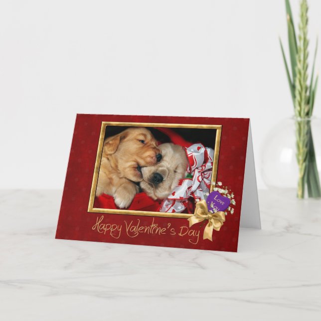 Valentine Golden Retriever Welpen Feiertagskarte (Vorderseite)