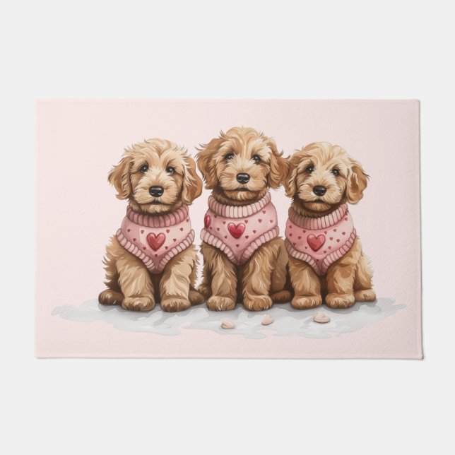 Valentine Goldendoodle Hunde Fußmatte (Vorderseite)
