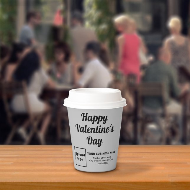 Valentine Gray Paper Cup Pappbecher (Business brand with Happy Valentine's Day greeting on gray paper cup.)