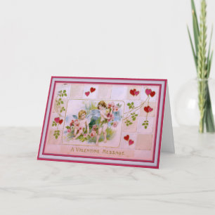 Valentine Greeting-Valentine Cupids and Pink Roses Feiertagskarte