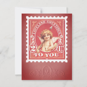 Valentine Greetings Cupid Red Briefmarke Postkarte