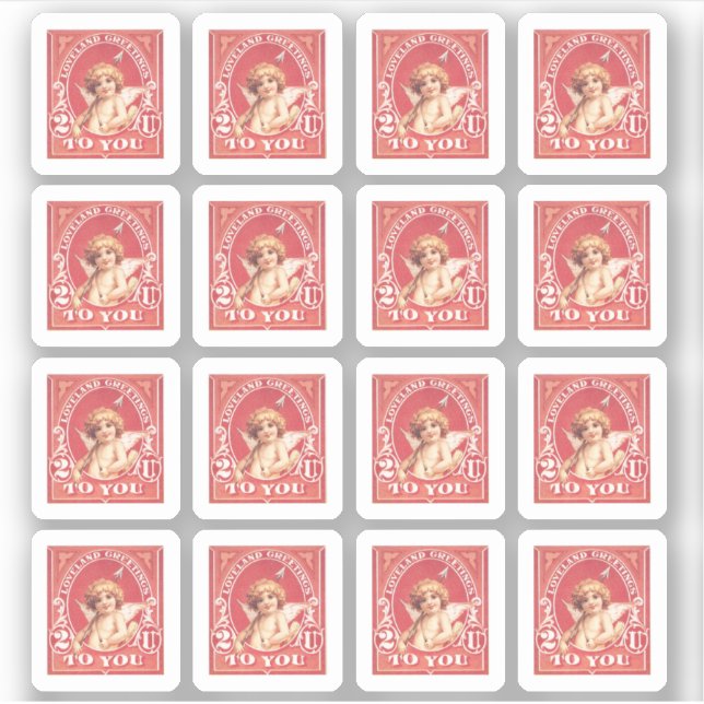 Valentine Greetings Cupid Red Imitats Briefmarke L Aufkleber (Vorderseite)