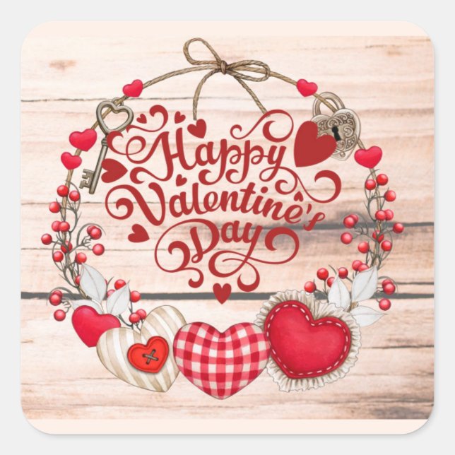 Valentine Greetings Quadratischer Aufkleber (Vorderseite)