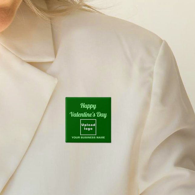 Valentine Gruß am grünen Platz Button (Business name and logo with Happy Valentine's Day greeting on green square button.)