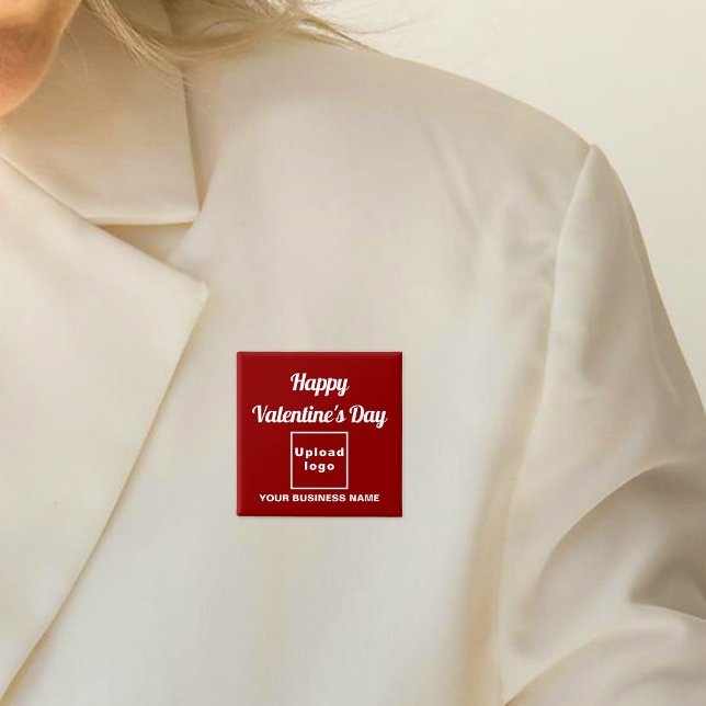 Valentine Gruß am roten Platz Button (Business name and logo with Happy Valentine's Day greeting on red square button.)