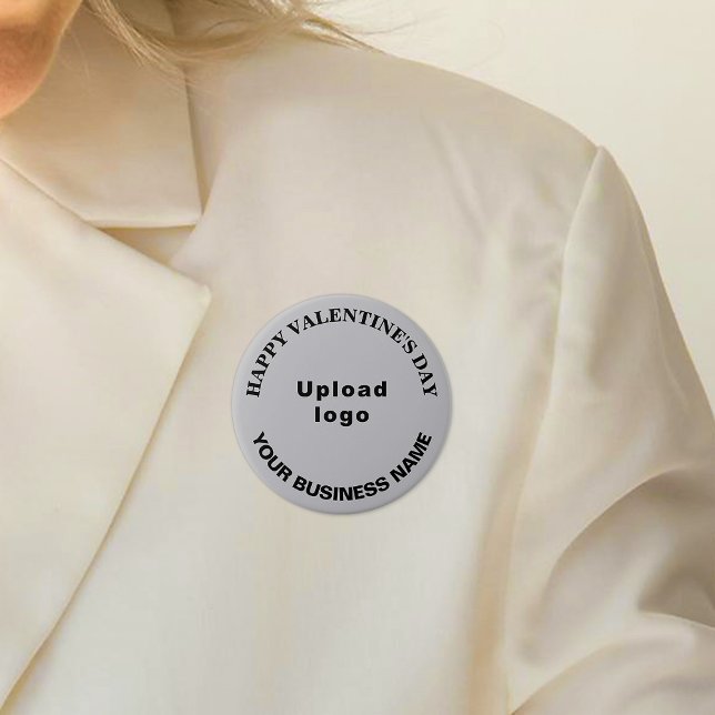 Valentine Gruß auf Graue Schaltfläche Button (Business name and logo with Happy Valentine's Day greeting on gray round button.)