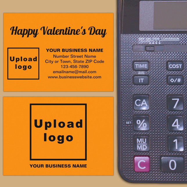 Valentine Gruß auf Orange Color Begleitkarte (Front and back sides of business Valentine orange color enclosure card on store desk.)