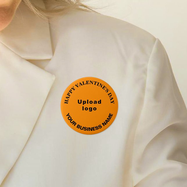 Valentine Gruß auf Orange Color Round Button (Business name and logo with Happy Valentine's Day greeting on orange color round button.)