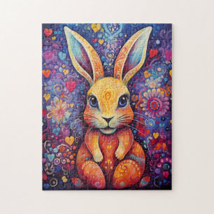 Valentine-Hasen-Blumen-Herzen lila Puzzle