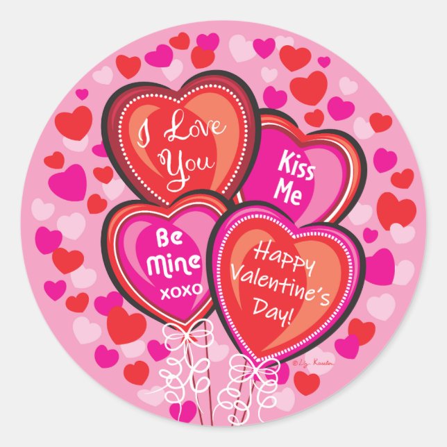 Valentine Heart Balloons Round Stickers (Vorderseite)