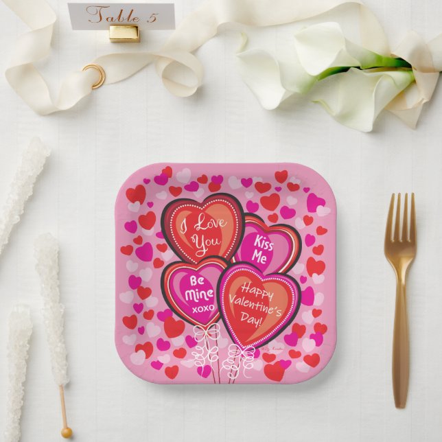 Valentine Heart Balloons Square Paper Party Teller (Hochzeit)