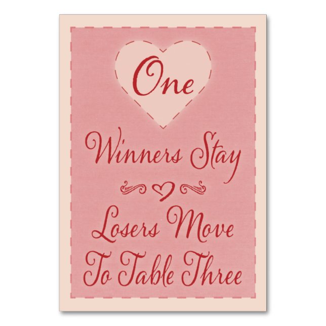 Valentine Heart Bunco Table Card #1 Tischnummer (Vorderseite)