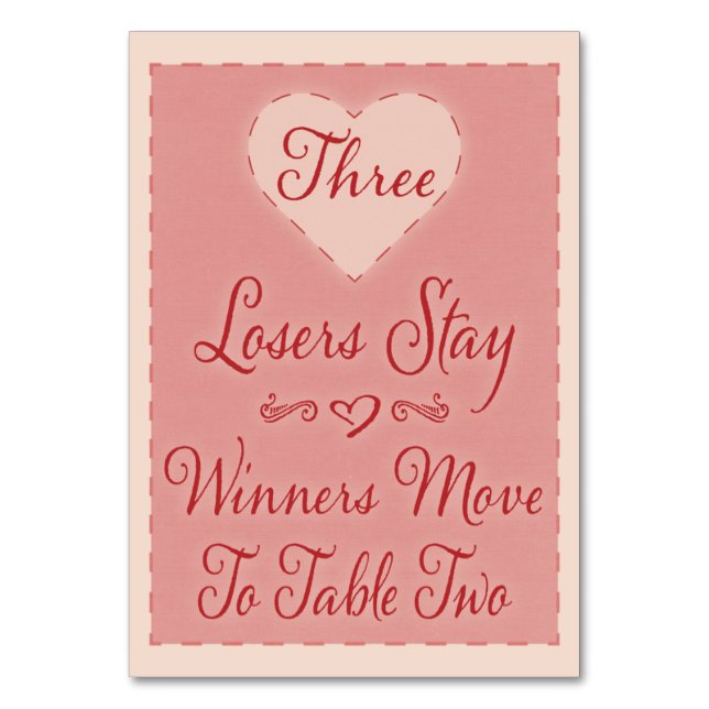 Valentine Heart Bunco Table Card #3 Tischnummer (Vorderseite)