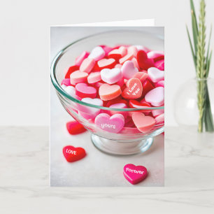 Valentine Heart Candy in Bowl Feiertagskarte