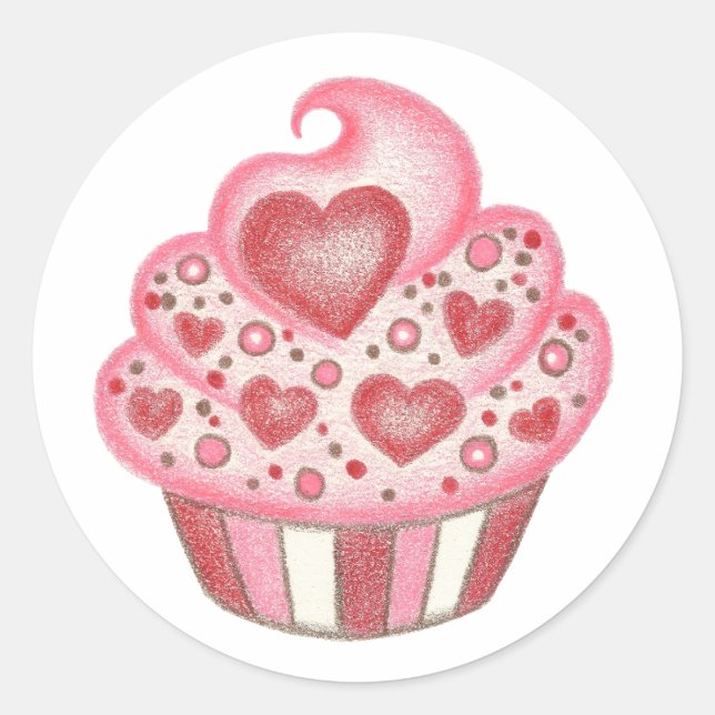 Valentine Heart Cupcake Aufkleber (Vorderseite)