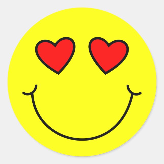 Valentine Heart Eyes Emoji Yellow Runder Aufkleber (Vorderseite)