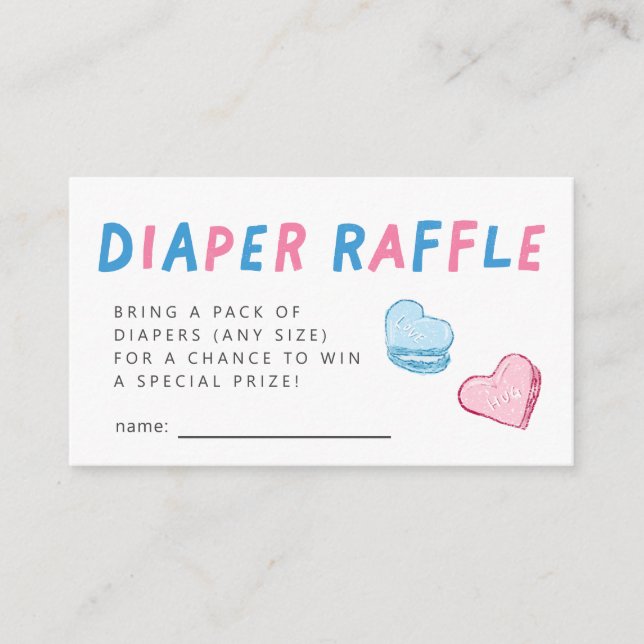 Valentine Heart Gender Reveal Diaper Raffle Ticket Begleitkarte (Vorderseite)