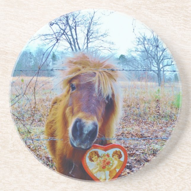 Valentine Heart Horse Sandstein Untersetzer (Vorne)