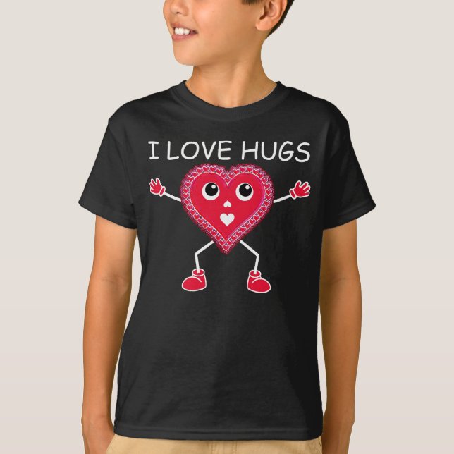 VALENTINE-HEART-I-LIEBE HUGS-Niedlich, Funny, RED T-Shirt (Vorderseite)