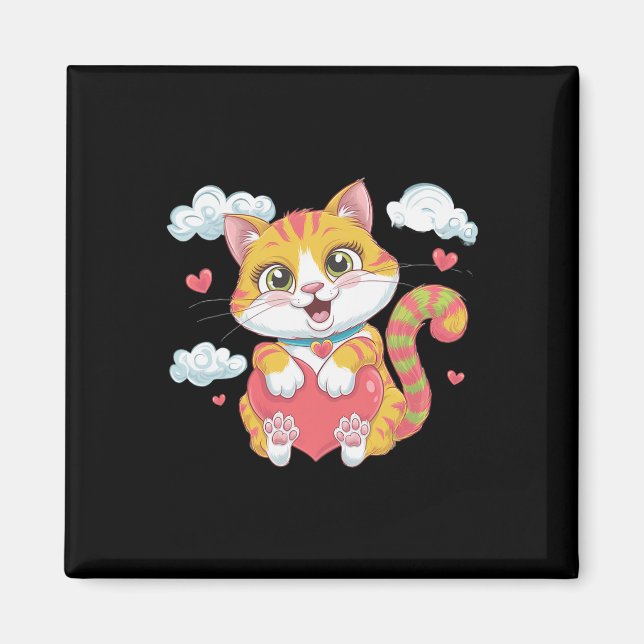 Valentine Heart Kitty Liebe Cat Rainbow Niedlich C Magnet (Vorne)