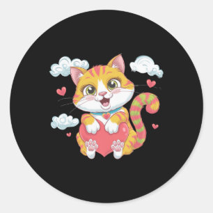 Valentine Heart Kitty Liebe Cat Rainbow Niedlich C Runder Aufkleber