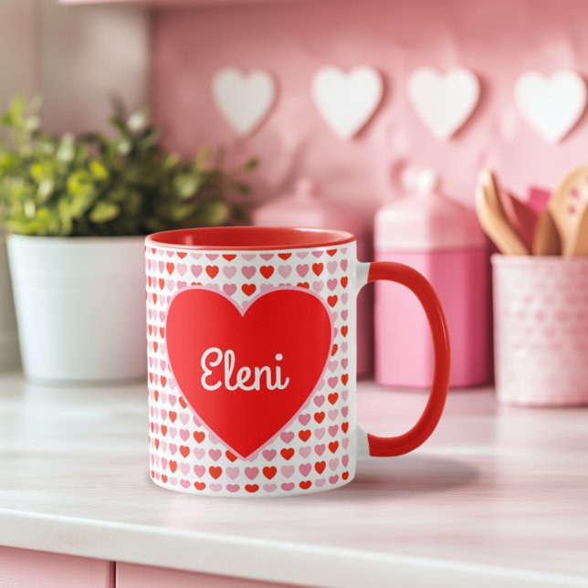Valentine Heart Pattern & Red Heart Individuelle N Tasse (Von Creator hochgeladen)