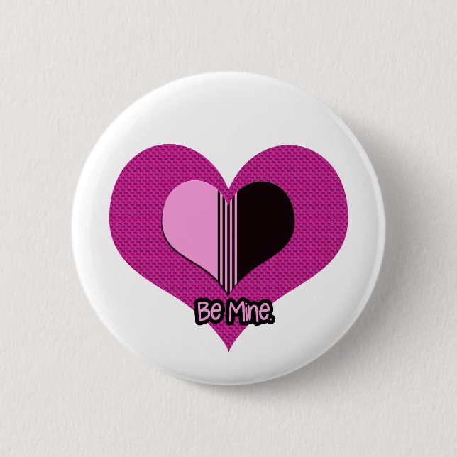 Valentine Heart Pink and Black Be Mine Button (Vorderseite)