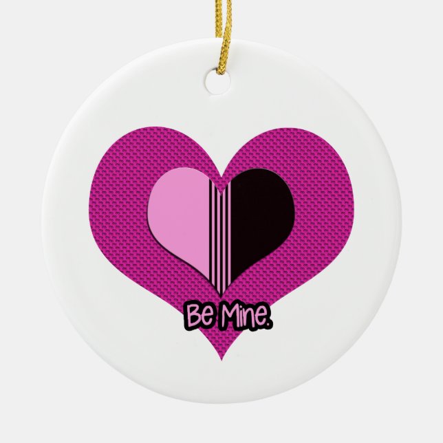 Valentine Heart Pink and Black Be Mine Keramik Ornament (Vorne)