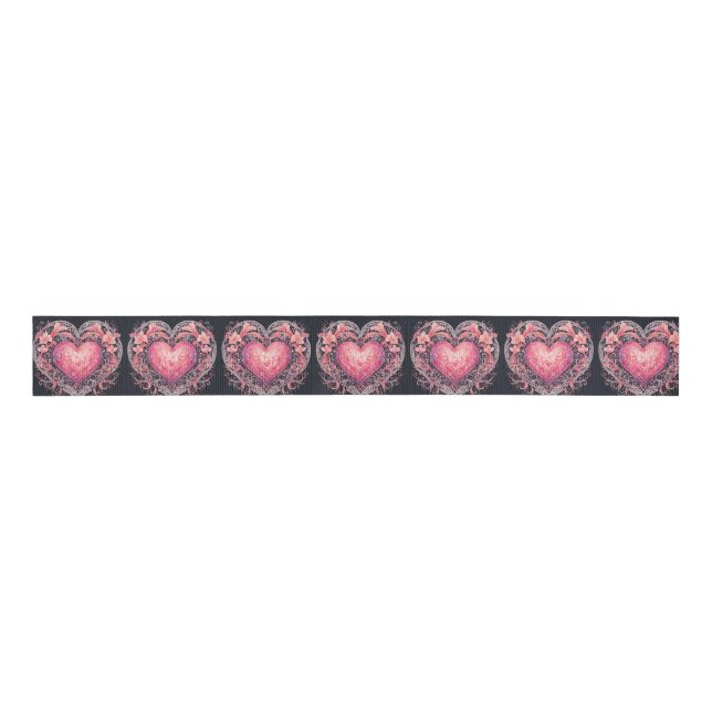 Valentine Heart Pink Liebe Blume Ornamente Ripsband (Vorderseite)