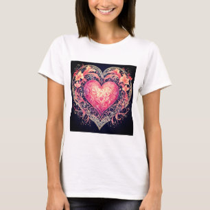 Valentine Heart Pink Liebe Blume Ornamente T-Shirt