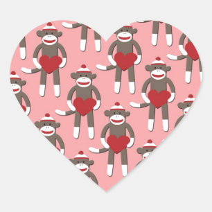Valentine Heart Sock Monkey Print Herz-Aufkleber