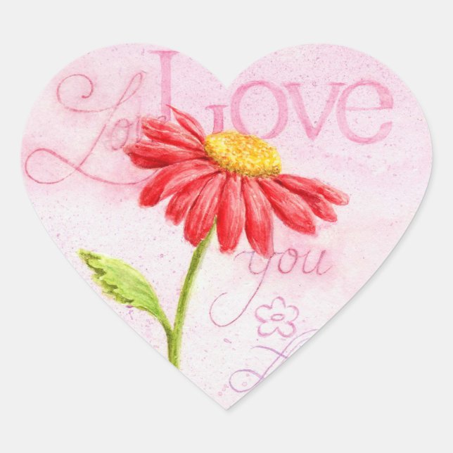 Valentine Heart Stickers Liebe Red Daisy (Vorderseite)