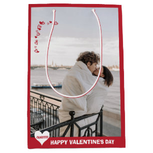 Valentine Heart you Me I Liebe You Typografy Red Mittlere Geschenktüte