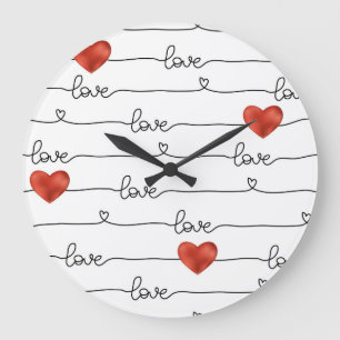Valentine Hearts: 3D Line Design Große Wanduhr